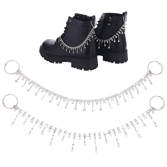 2Pcs Iron & Alloy Rhinestone Boot Strap Chains, with Iron Rings