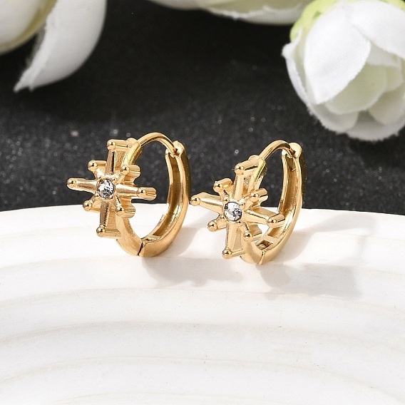 Звезда 304 из нержавеющей стали горный хрусталь серьги обруча, ионное покрытие (ip)