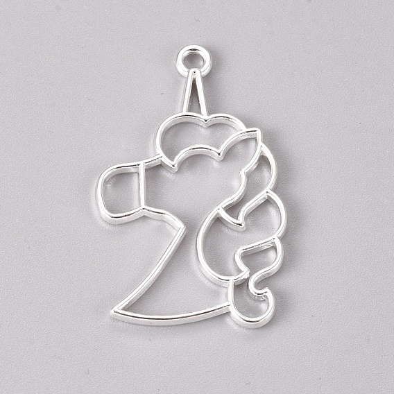 Zinc Alloy Open Back Bezel Pendants, For DIY UV Resin, Epoxy Resin, Pressed Flower Jewelry, Unicorn