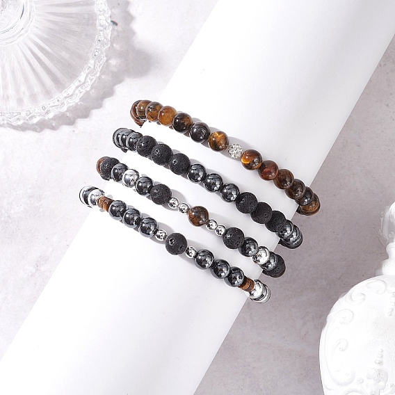 4шт. браслеты из натуральных и синтетических круглых бусин для женщин