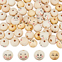 80шт 4 стили деревянные европейские бусины с принтом, бусина с большим отверстием и улыбающимся лицом, неокрашенными