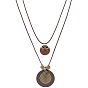1Collares de doble capa con colgante de madera y aleación estilo bohemio para mujer, plana y redonda del bowknot, coco marrón
