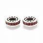Alloy European Beads, Large Hole Beads, with Rhinestone, Flat Round, Antique Silver