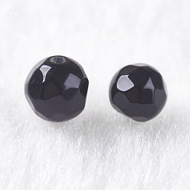 Natural Black Onyx Beads, Half Drilled, Dyed & Heated, Faceted, Round