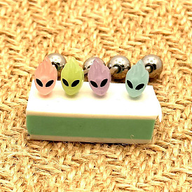 Светящийся инопланетянин 304 нержавеющая сталь с кольцами для языка из смолы, цвет нержавеющей стали