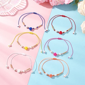 6 шт. браслеты из стеклянного бисера и плетеного бисера из смолы, плетеные браслеты из нейлоновой нити для женщин, цветок розы