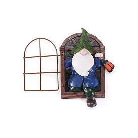 Resin Window with Gnome Statue Ornament, for Garden Tree Decoration