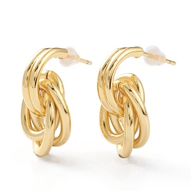 Brass Love Knot Earrings, Stud Earrings, with Steel Pin and Plastic Ear Nuts, Long-Lasting Plated