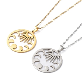 201 Stainless Steel Sun with Moon Phase Pendant Necklace with Cable Chains