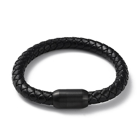 Кожаный плетеный браслет на круглом шнуре, с 304 магнитными застежками из нержавеющей стали для мужчин и женщин