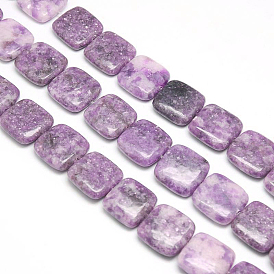 Natural Lepidolite/Purple Mica Stone Beads Strands, Flat Slice Square Beads, 20x20x6mm, Hole: 1mm, about 20pcs/strand, 15.74 inch