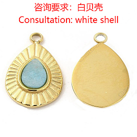 Charmes de larme de coquillage blanc naturel, avec placage sous vide PVD véritable plaqué or 18 carats 201 accessoires en acier inoxydable