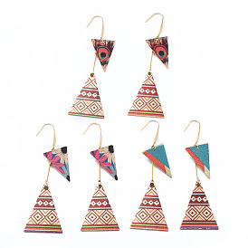 Printed Iron Dangle Earrings, with 316 Surgical Stainless Steel Earring Hooks, Triangle