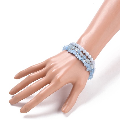 Natural Gemstone Stretch Bracelets, Stackable Bracelets, Round & Chips Shapes