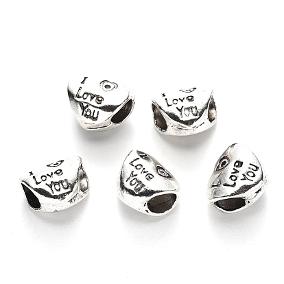 Tibetan Style Alloy European Beads, Large Hole Beads for Valentine's Day, Lead Free, Word with I Love You, Heart with Word