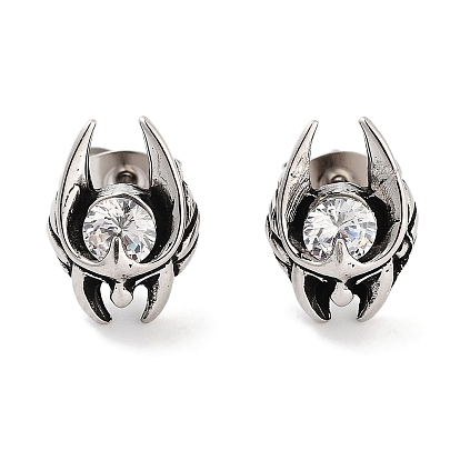 316 Surgical Stainless Steel Pave Clear Cubic Zirconia Stud Earrings for Women Men