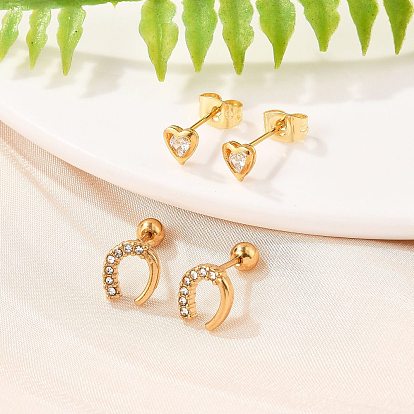 304 серьги-гвоздики из нержавеющей стали с прозрачным фианитом, реальный 18 k позолоченный