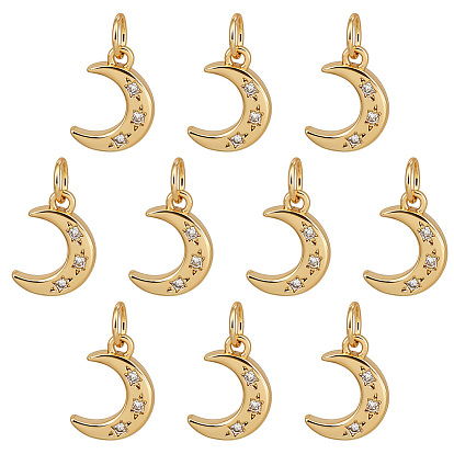 10 шт. Латунные подвески, со стразами, луна, с целью перехода в кольце