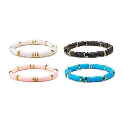 Synthetic Hematite & Polymer Clay Heishi Beads Stretch Bracelet, Yoga Surfering Bracelet for Women