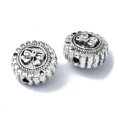 Tibetan Style Alloy Beads, Flat Round with Bowknot