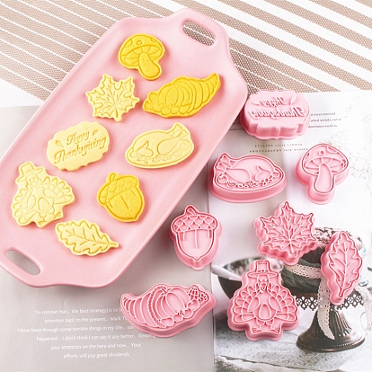 Thanksgiving Day Theme Plastic Cookie Candy Molds Set, Maple Leaf/Turkey/Mushroom