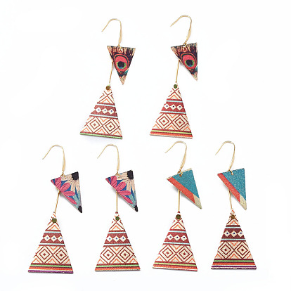 Printed Iron Dangle Earrings, with 316 Surgical Stainless Steel Earring Hooks, Triangle