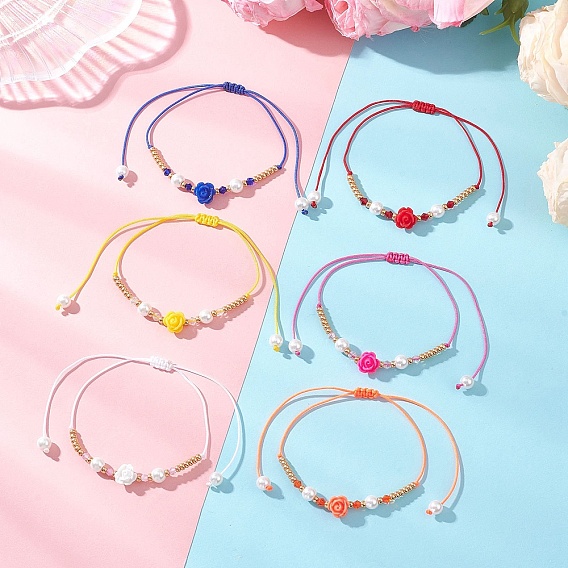 6 шт. браслеты из стеклянного бисера и плетеного бисера из смолы, плетеные браслеты из нейлоновой нити для женщин, цветок розы