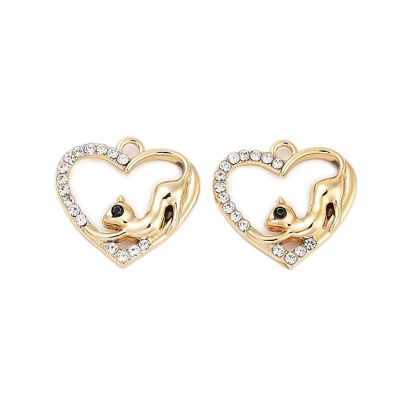 Подвески со стразами из сплава с УФ-покрытием, кошка, сердце прелести