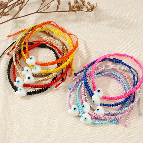 Браслеты из бисера и стеклянных бусин в стиле бохо, регулируемые браслеты из волоконного шнура для женщин, сердце с сглаза