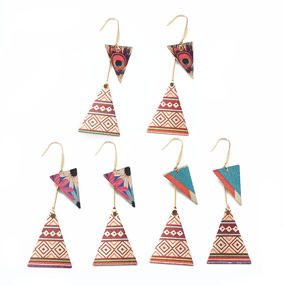 Printed Iron Dangle Earrings, with 316 Surgical Stainless Steel Earring Hooks, Triangle