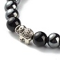 Natural Obsidian & Non-Magnetic Synthetic Hematite Round Beads Stretch Bracelet for Men Women, Alloy Beads Bracelet, mixed Shape