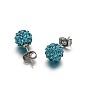 Polymer Clay Rhinestone Ball Stud Earrings, with Stainless Steel Stud Earring Findings, Stainless Steel Color, 10mm, Pin: 0.8mm
