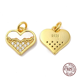 925 Sterling Silver Micro Pave Cubic Zirconia Charms, Heart Charm, with Shell & 925 Stamp & Jump Ring