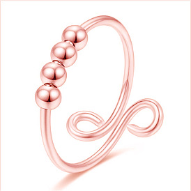 304 Stainless Steel Rotating Beaded Open Cuff Ring, Anti Anxiety Spinner Rings