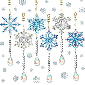Kits de pintura de diamantes de decoración colgante de copo de nieve de navidad diy, atrapasueños de prisma de lágrima de cristal, fabricante de arcoíris con cierre de pinza de langosta