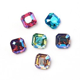 Стеклянные стразы кабошоны, назад назад, с покрытием на задной стороне, граненые, квадратный