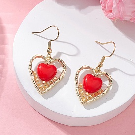 Серьги-подвески из стеклянных бусин в форме сердца, с акриловыми и 304 нержавеющими крючками для сережек