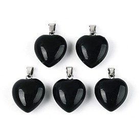 Природные и синтетические Gemstone подвески, сердце прелести, с железной застежкой платинового цвета на дужках