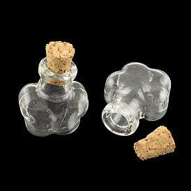 Flower Glass Bottle for Bead Containers, with Cork Stopper, Wishing Bottle, 25x20.5x12mm, Hole: 6mm