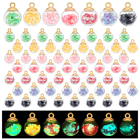 70 шт. 7 Цветные подвески из светящегося стекла и ПВХ с пайетками и сплавами, золотые, круглые