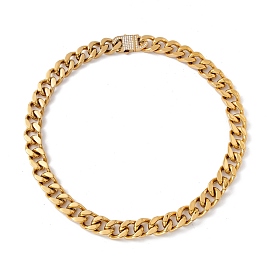 Ion Plating(IP) 304 Stainless Steel Curb Chains Necklace with Crystal Rhinestone Padlock Clasp for Women