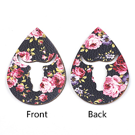 PU Leather Big Pendants, Teardrop with Bull
