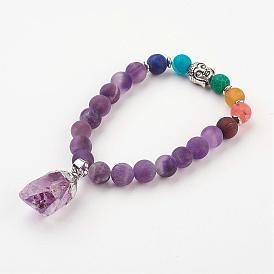 Yoga chakra bijoux, bracelets élastiques de pierres fines, avec l'alliage Bouddha