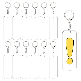 BENECREAT DIY Transparent Acrylic Keychain Clasps Making Kits, Including Rectangle Blank Big Pendants, Iron Split Key Rings