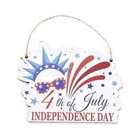 Independence Day Density Board Wooden Wall Ornament Doorplate Pendants, Word 4th of July with Jute Twine, for Home Garden Hanging Decoration