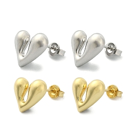 Rack Plating Brass Heart Stud Earrings for Women, Lead Free & Cadmium Free