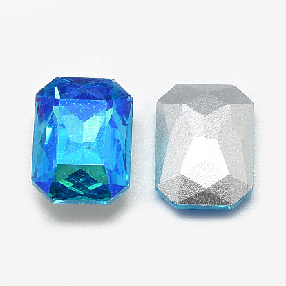 Pointed Back Glass Rhinestone Cabochons, Back Plated, Faceted, AB Color Plated, Rectangle Octagon
