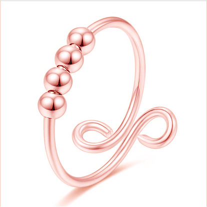 304 Stainless Steel Rotating Beaded Open Cuff Ring, Anti Anxiety Spinner Rings