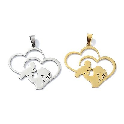 304 подвески из нержавеющей стали, лазерная резка, сердце с подвесками для матери и ребенка