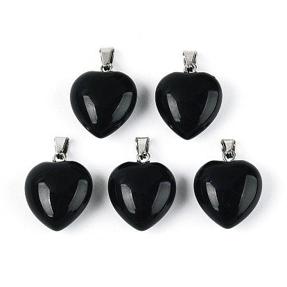 Природные и синтетические Gemstone подвески, сердце прелести, с железной застежкой платинового цвета на дужках